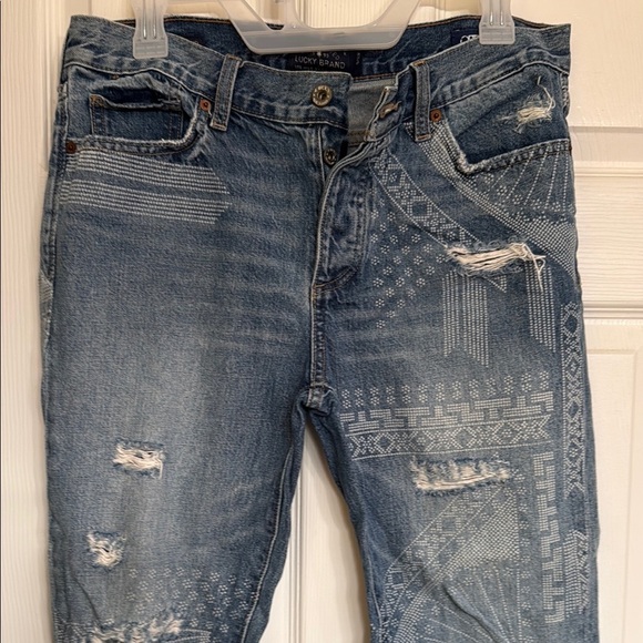 Lucky Brand Blue Relaxed Distressed Jeans buttonfly - Picture 1 of 7
